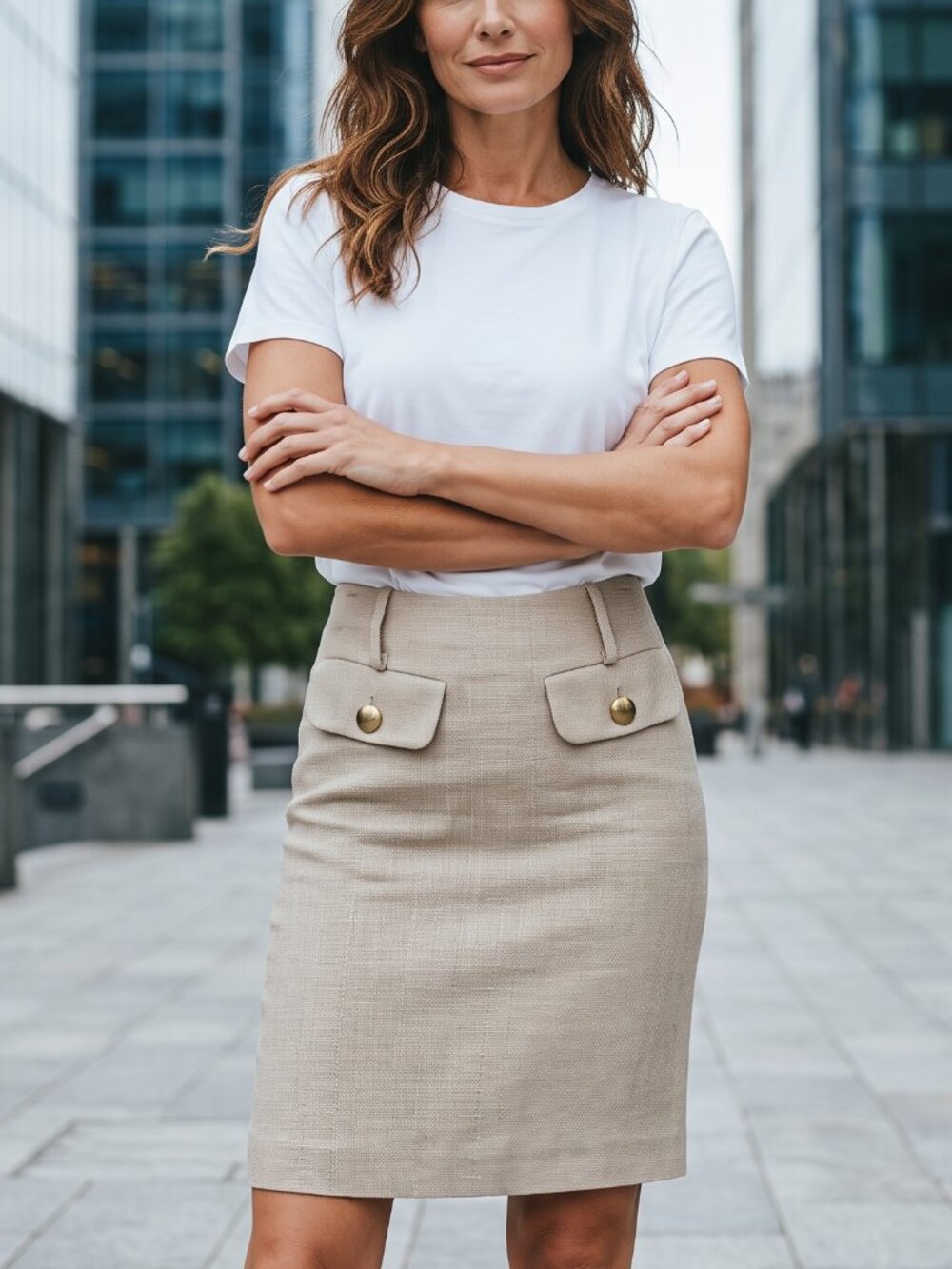 Chloe pencil beige Vintage skirt with buttoned pockets